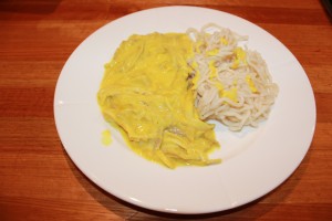 Kylling i karry med pasta