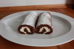 Her ses chokoladerouladen når den er færdig