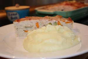 Kyllingefarsbrød med kartoffelmos