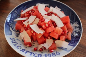 Vandmelon, granatæbler og kokos