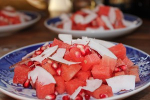 Vandmelon, granatæbler og kokos